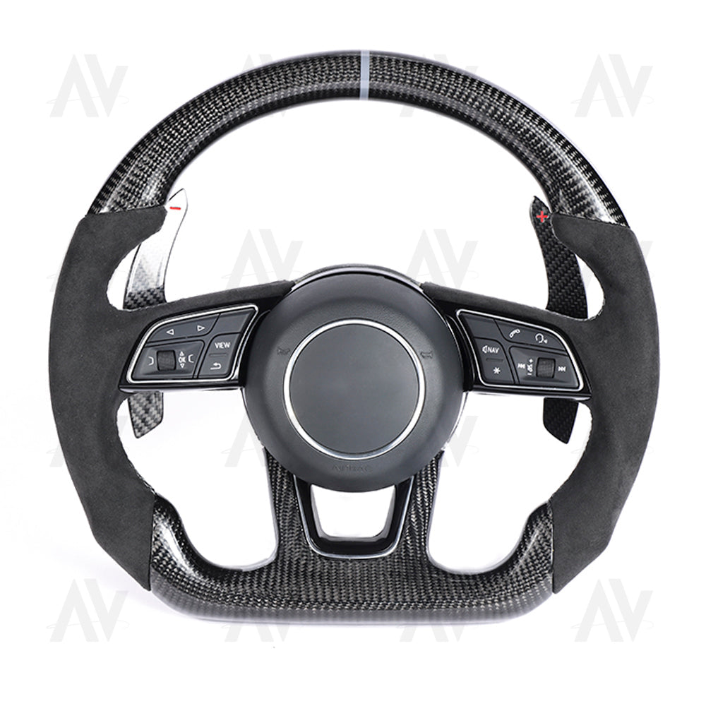 AUDI B9 CARBON FIBRE / ALCANTARA FLAT BOTTOM CUSTOM STEERING WHEEL