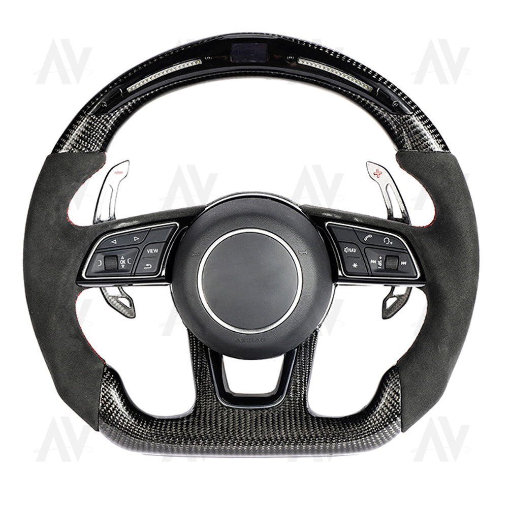 AUDI B9/8V FACELIFT CARBON FIBRE / ALCANTARA LED FLAT BOTTOM CUSTOM STEERING WHEEL