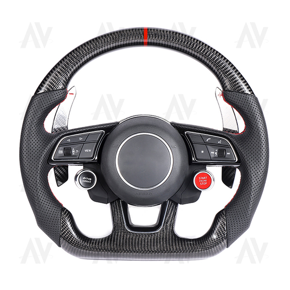 AUDI B9/8V FACELIFT CARBON FIBRE / LEATHER FLAT BOTTOM CUSTOM STEERING WHEEL